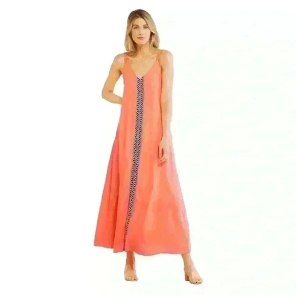 Alyson Joy size extra large neon orange/pink maxi dress. Chevron detail. NWT - Picture 5 of 5